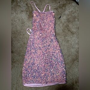 Pink sequin mini dress with lace-up back